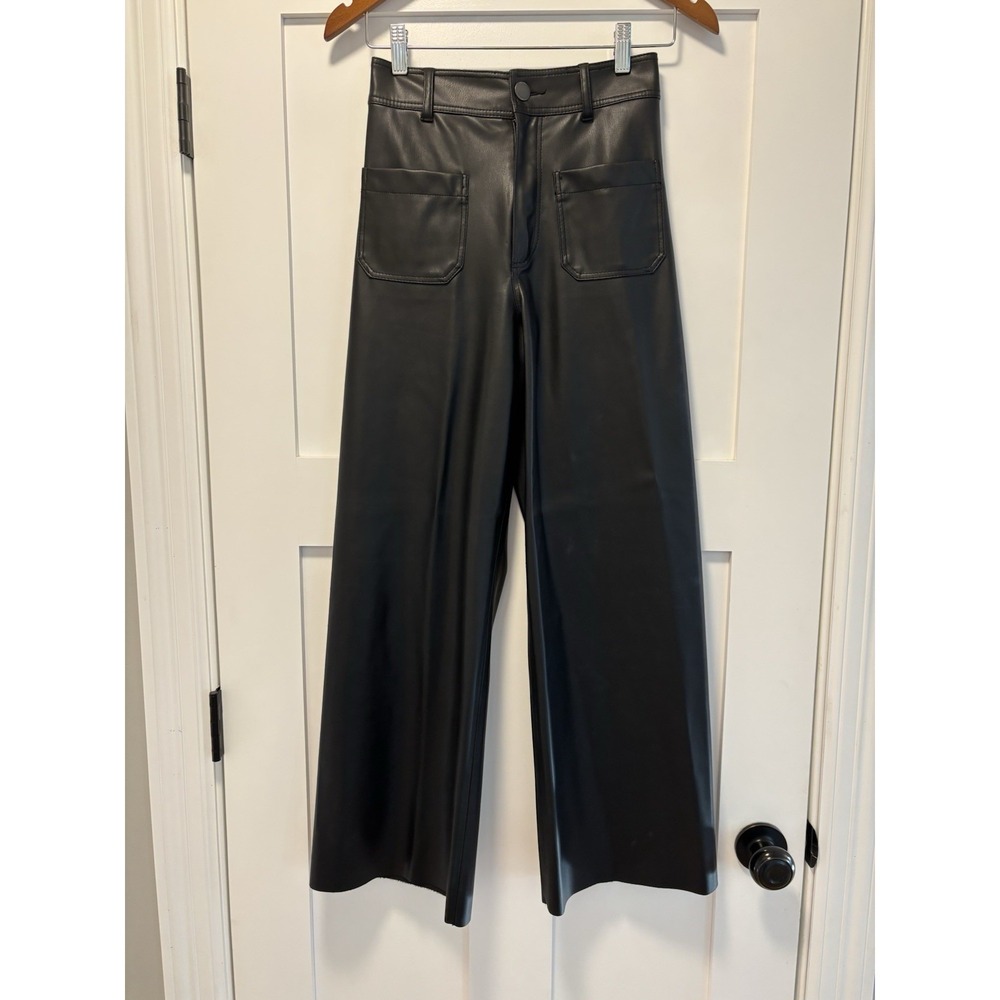 Zara Black‎ Faux Vegan Leather Wide Leg Pants High Rise Women's  Size 2